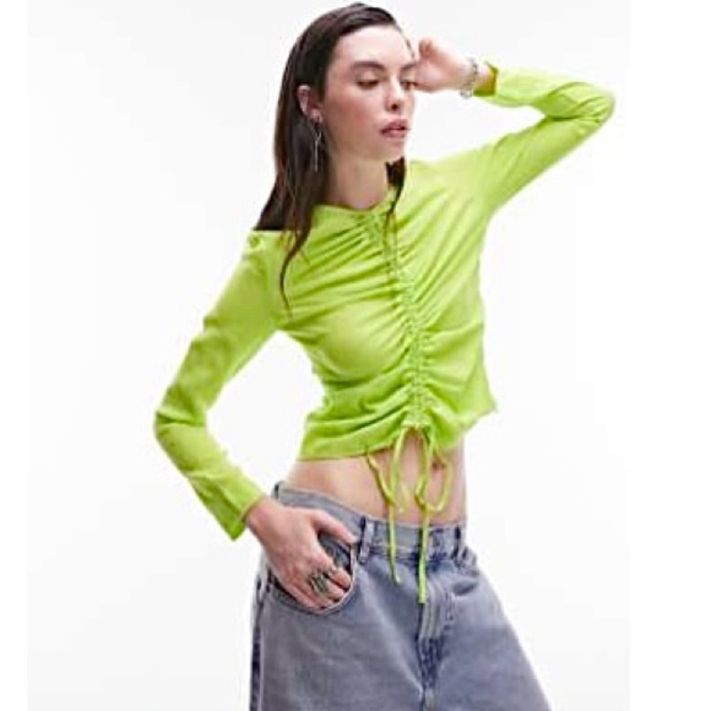Topshop Lime Green Ruched Women's Top
